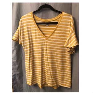 Yellow and white top with frilly sleeves